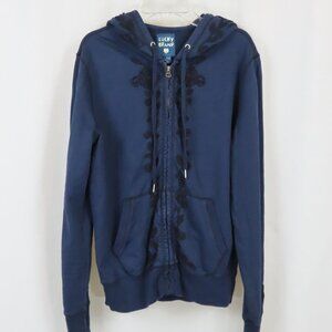Luck Brand Dark Blue Embroidered Decorated Hoodie Jacket Sz. S
